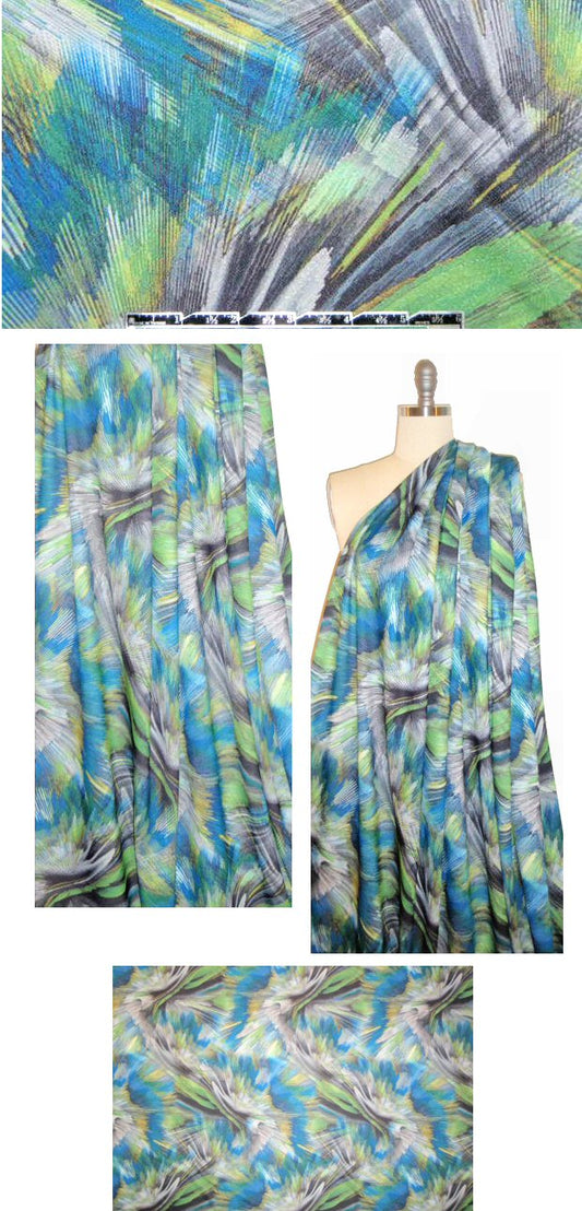 blue/green brushstroke abstract scuba crepe knit