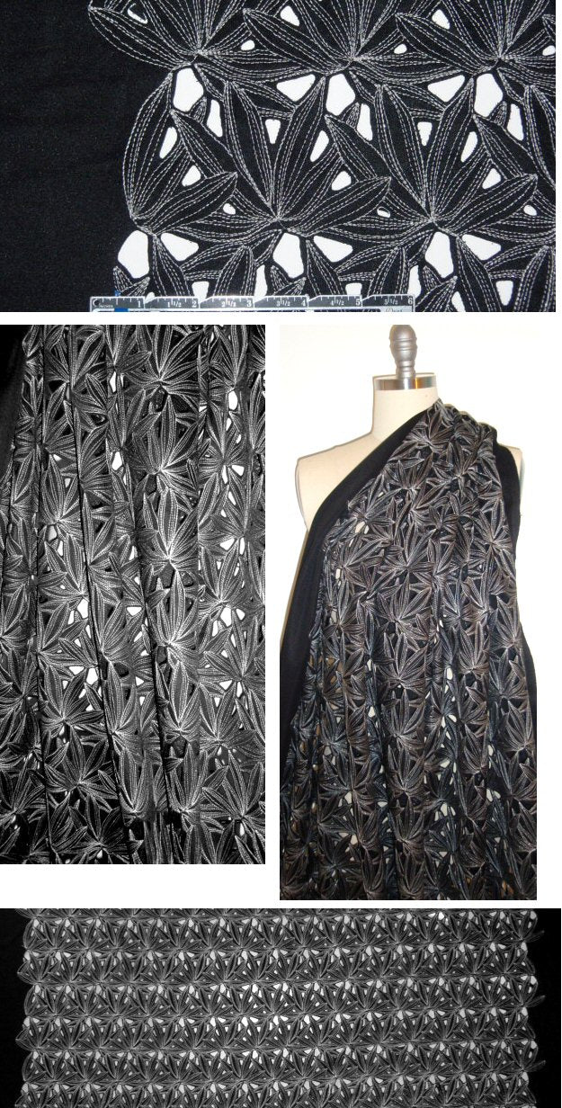 embroidered floral laser cut 'scuba' knit - black/white