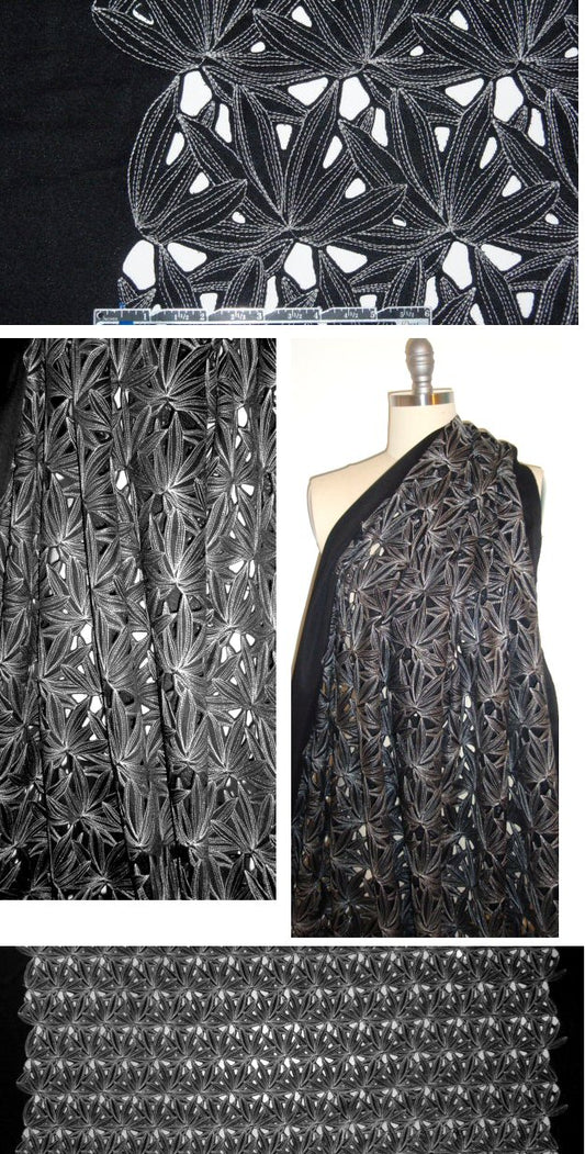 embroidered floral laser cut 'scuba' knit - black/white