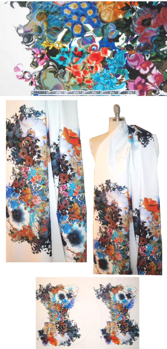 Italian flowery abstract motif panel 'scuba' knit