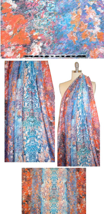 nectarine/blue ombre floral scuba pique' knit