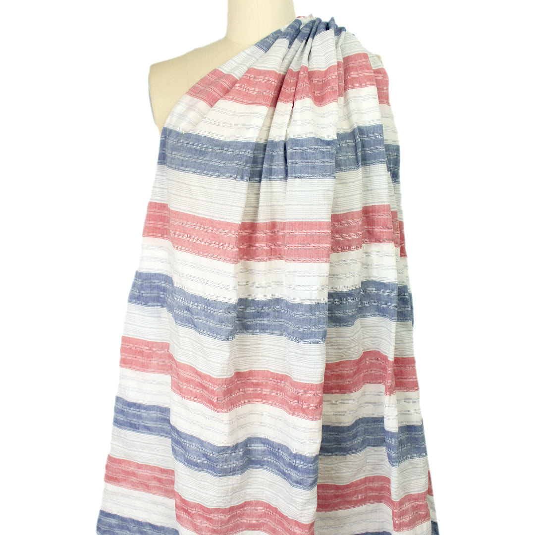 CA designer cotton novelty weave stripe - red/white/blue 1.5 yds