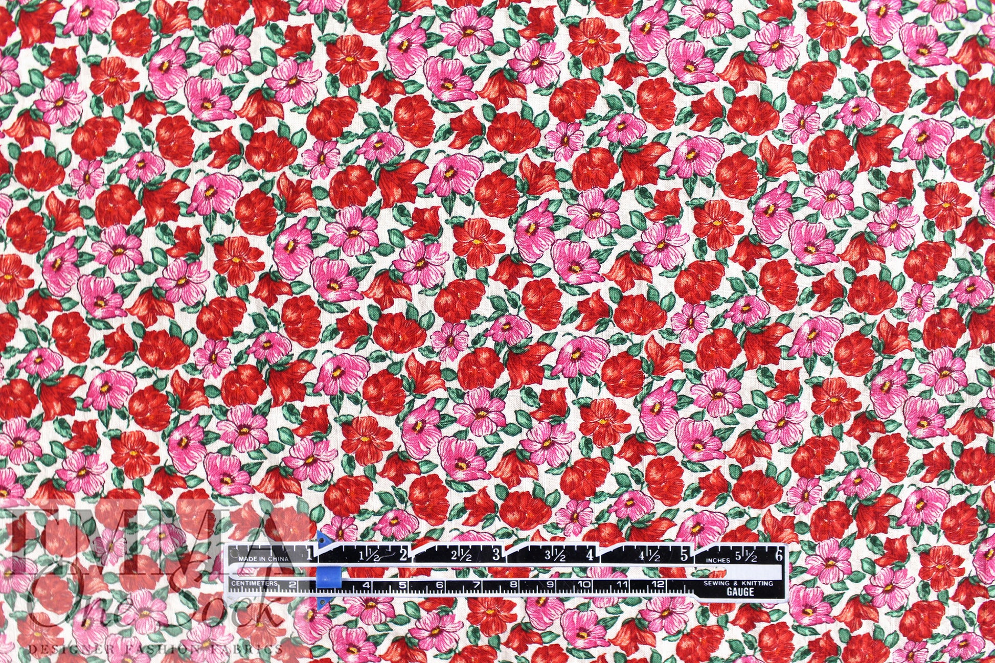 Italian red/pink floral cotton 'seersucker' woven 1.25 yds