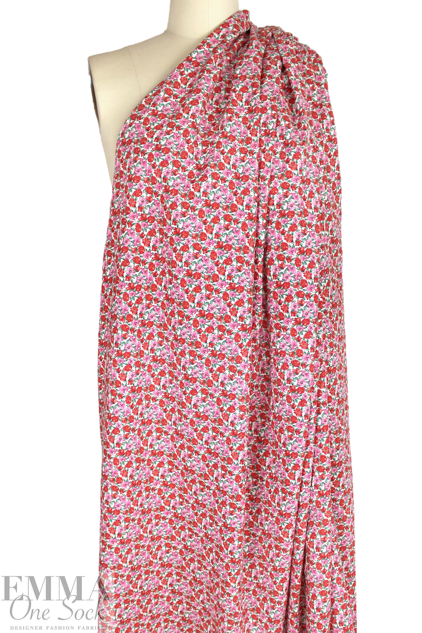 Italian red/pink floral cotton 'seersucker' woven 1.5 yd