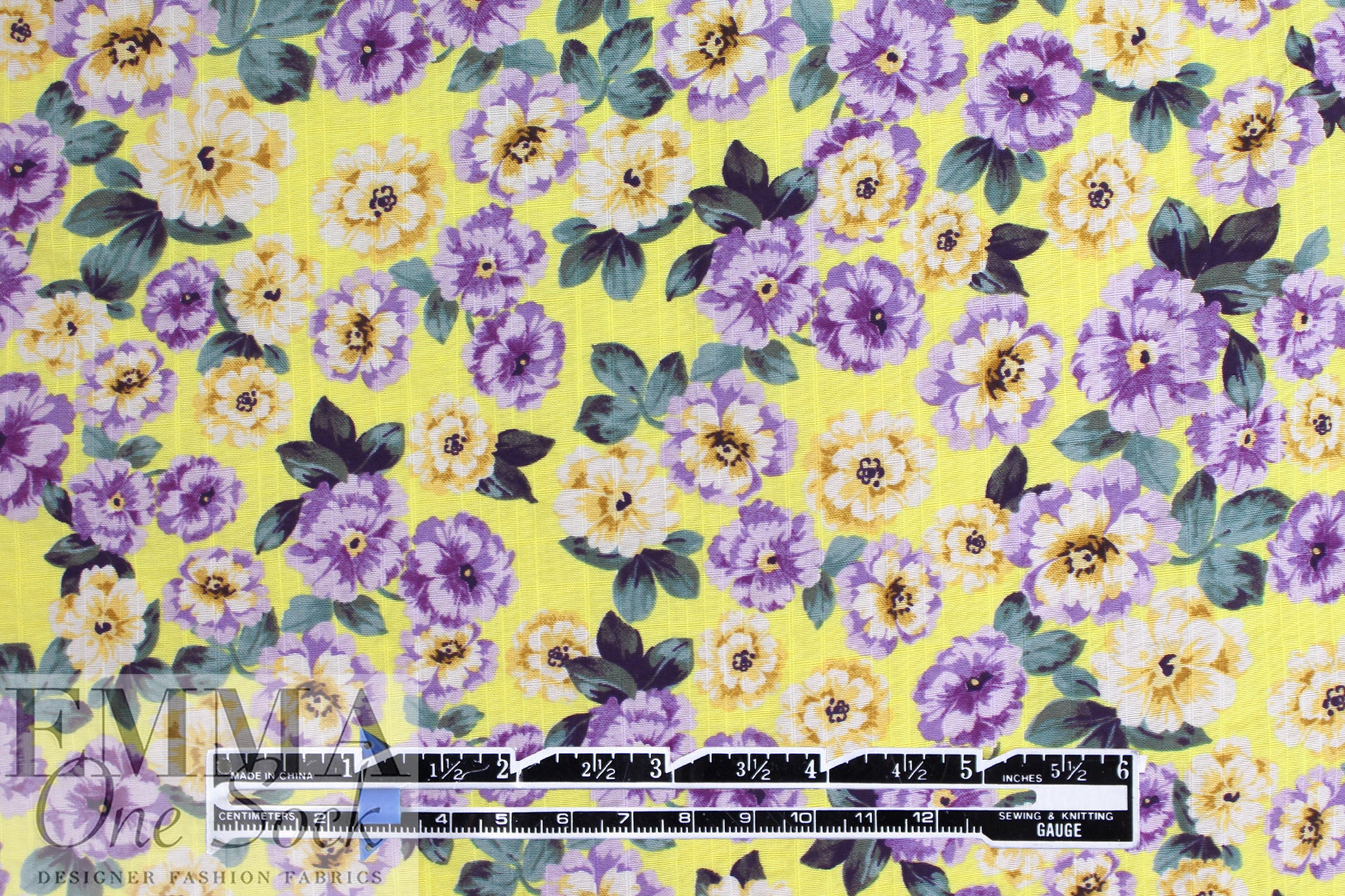 Italian lemon/grape floral cotton 'seersucker' woven 1.5 yd