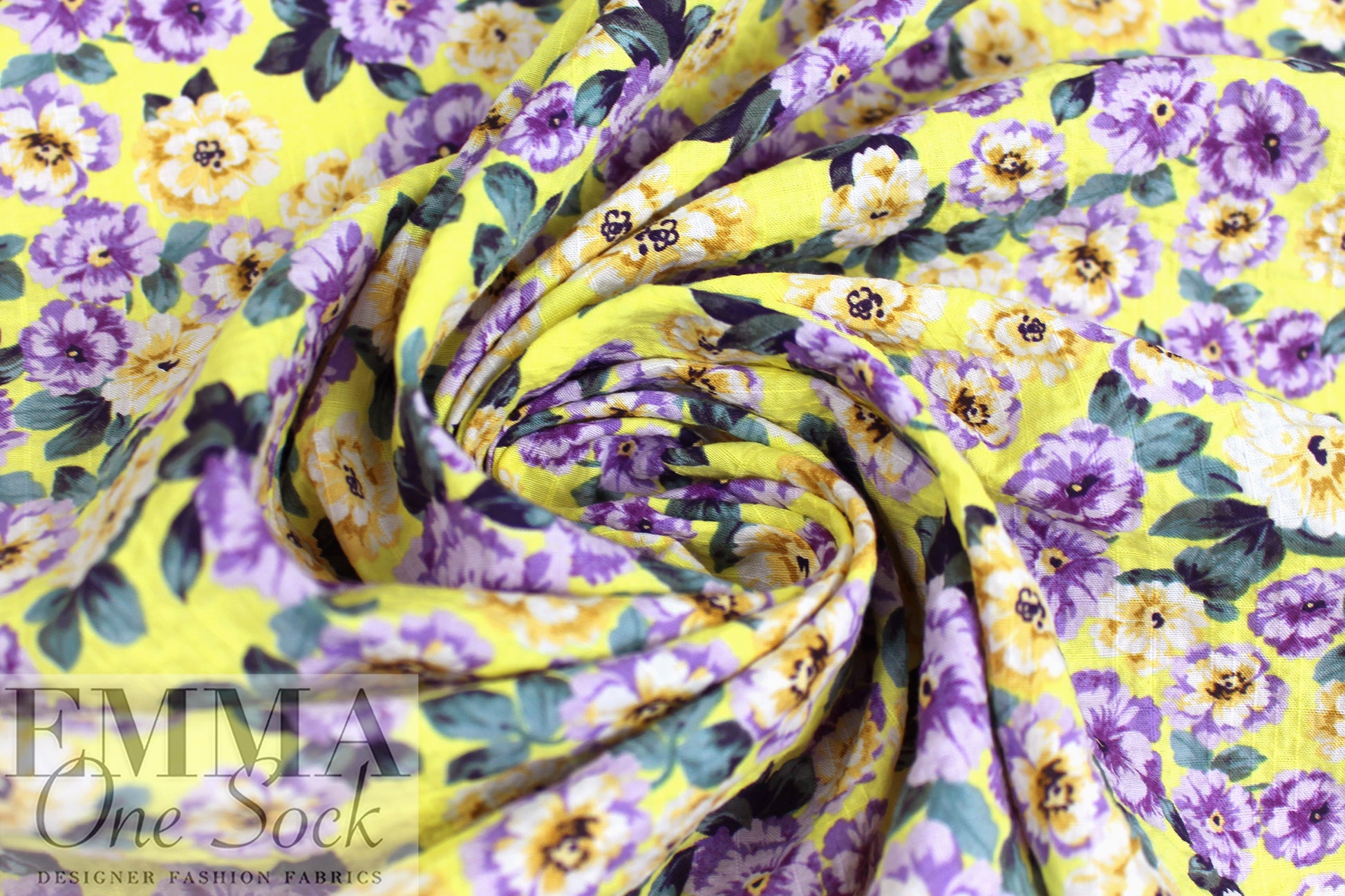 Italian lemon/grape floral cotton 'seersucker' woven 1.66 yd
