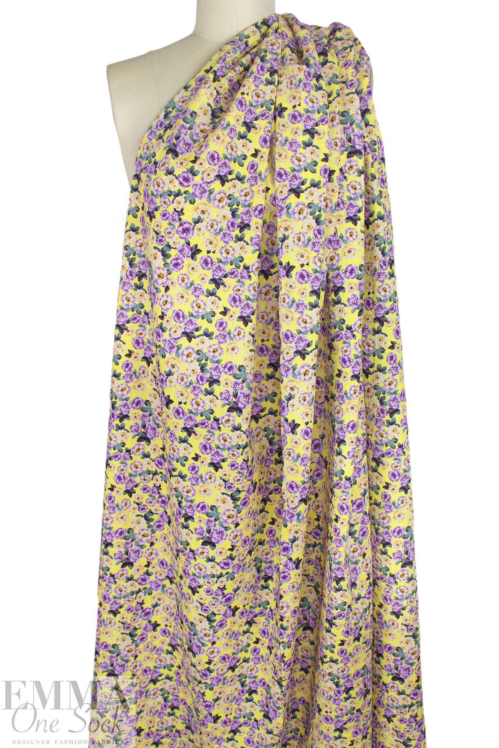 Italian lemon/grape floral cotton 'seersucker' woven 1.5 yd