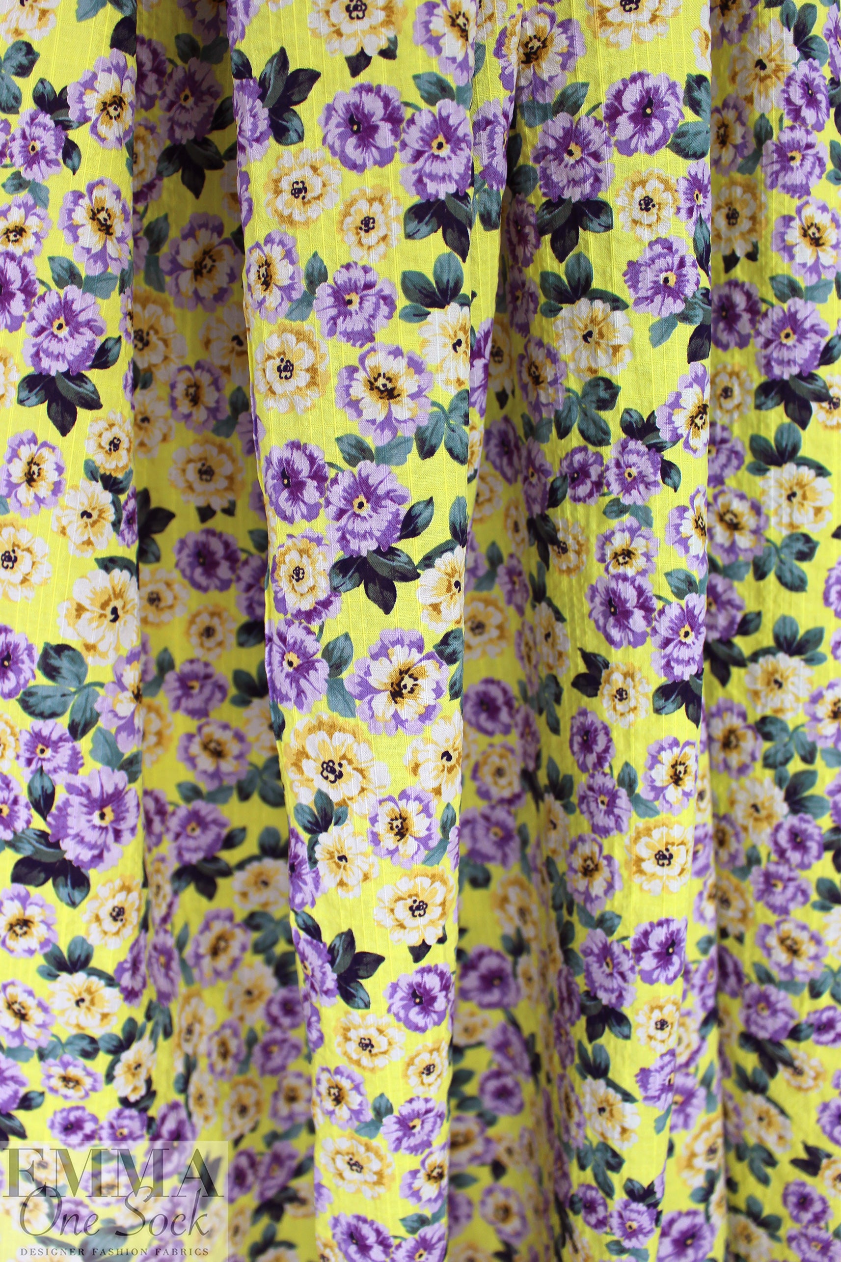 Italian lemon/grape floral cotton 'seersucker' woven 1.5 yd
