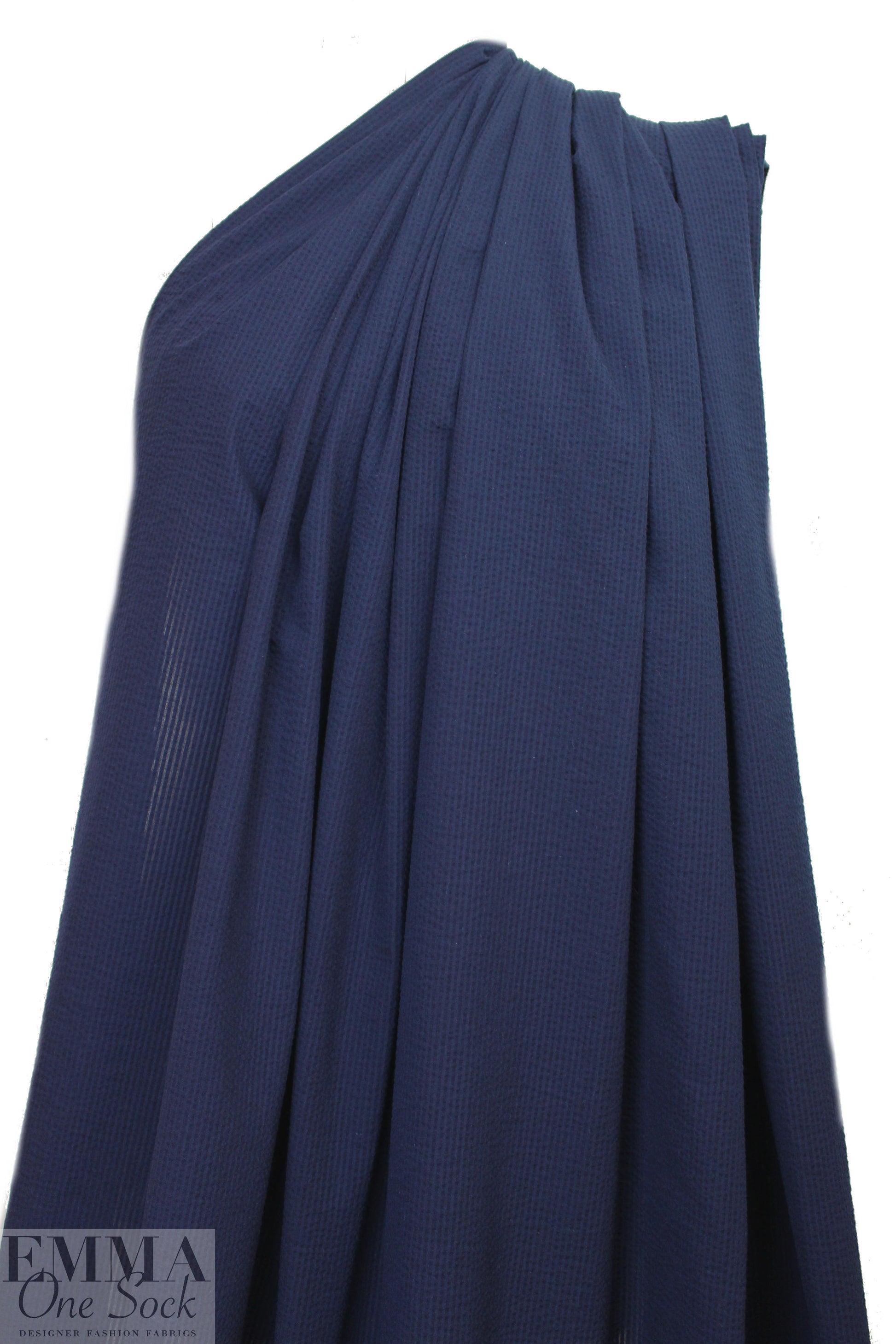 textured poly/cotton seersucker woven - navy