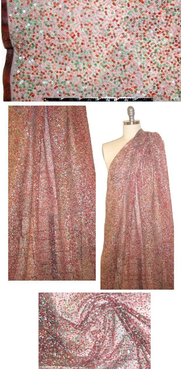 French sangria/sage-mint sequinned tulle 1.66 yd