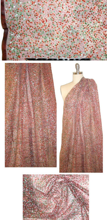 French sangria/sage-mint sequinned tulle 1.75 yd