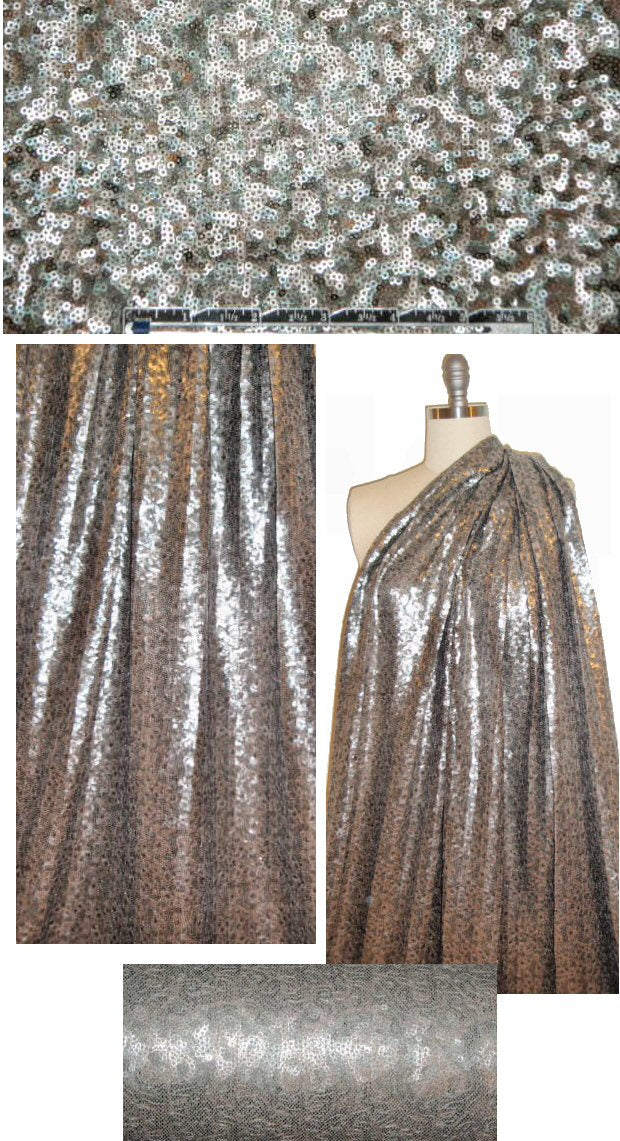 Italian sequin stretch mesh knit - pewter 1.5 yd