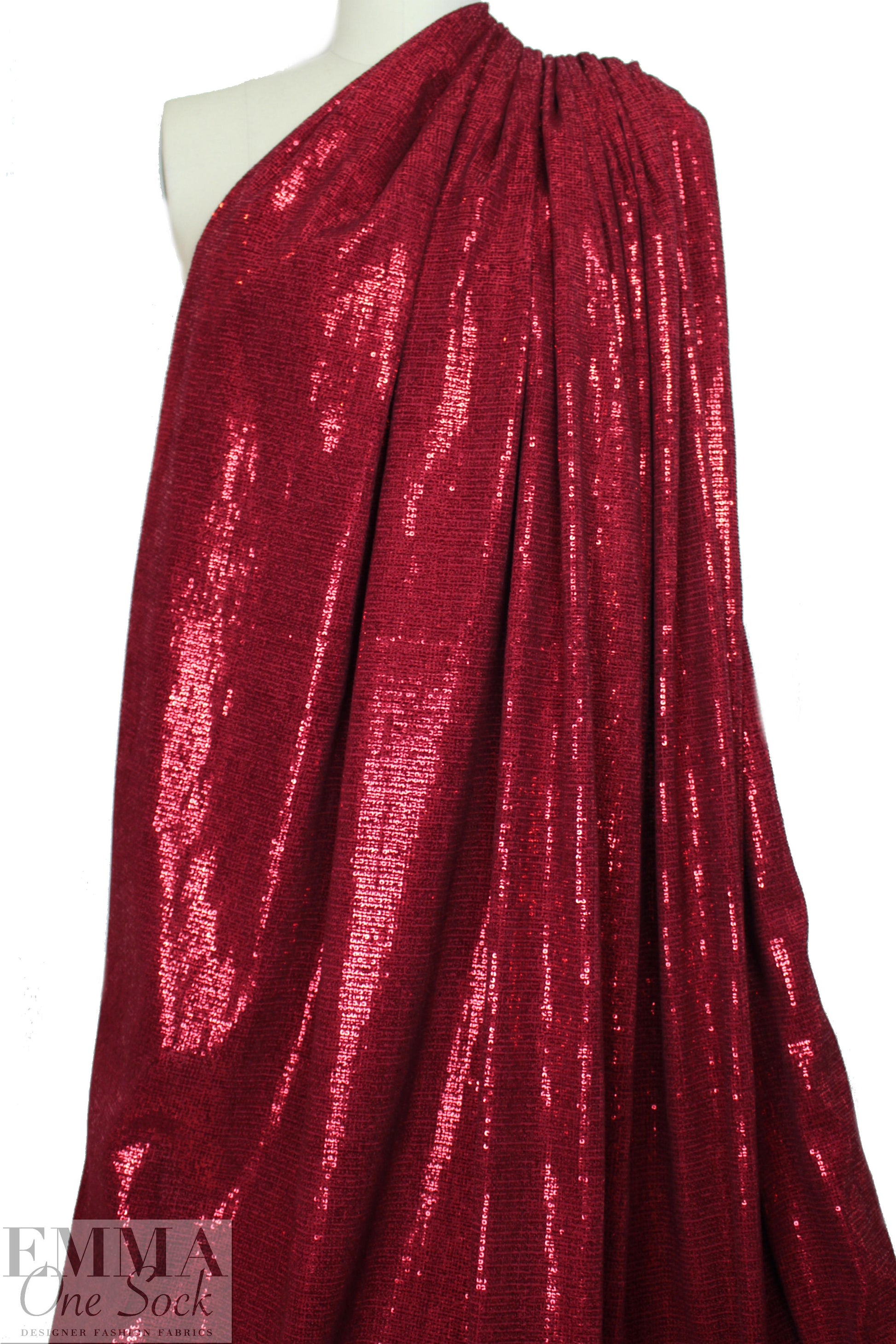 CA designer sequinned rayon knit - poinsettia