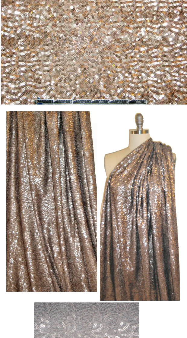 Italian sequin stretch mesh knit - rose gold 1.66 yd
