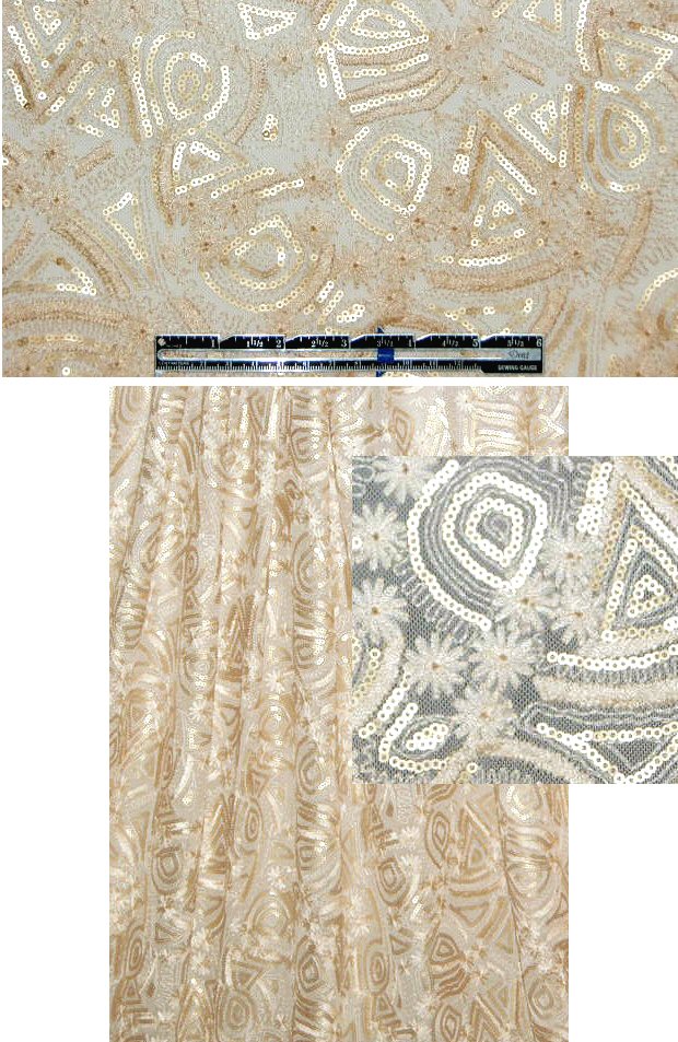 sequinned, embroidered mesh lace - champagne