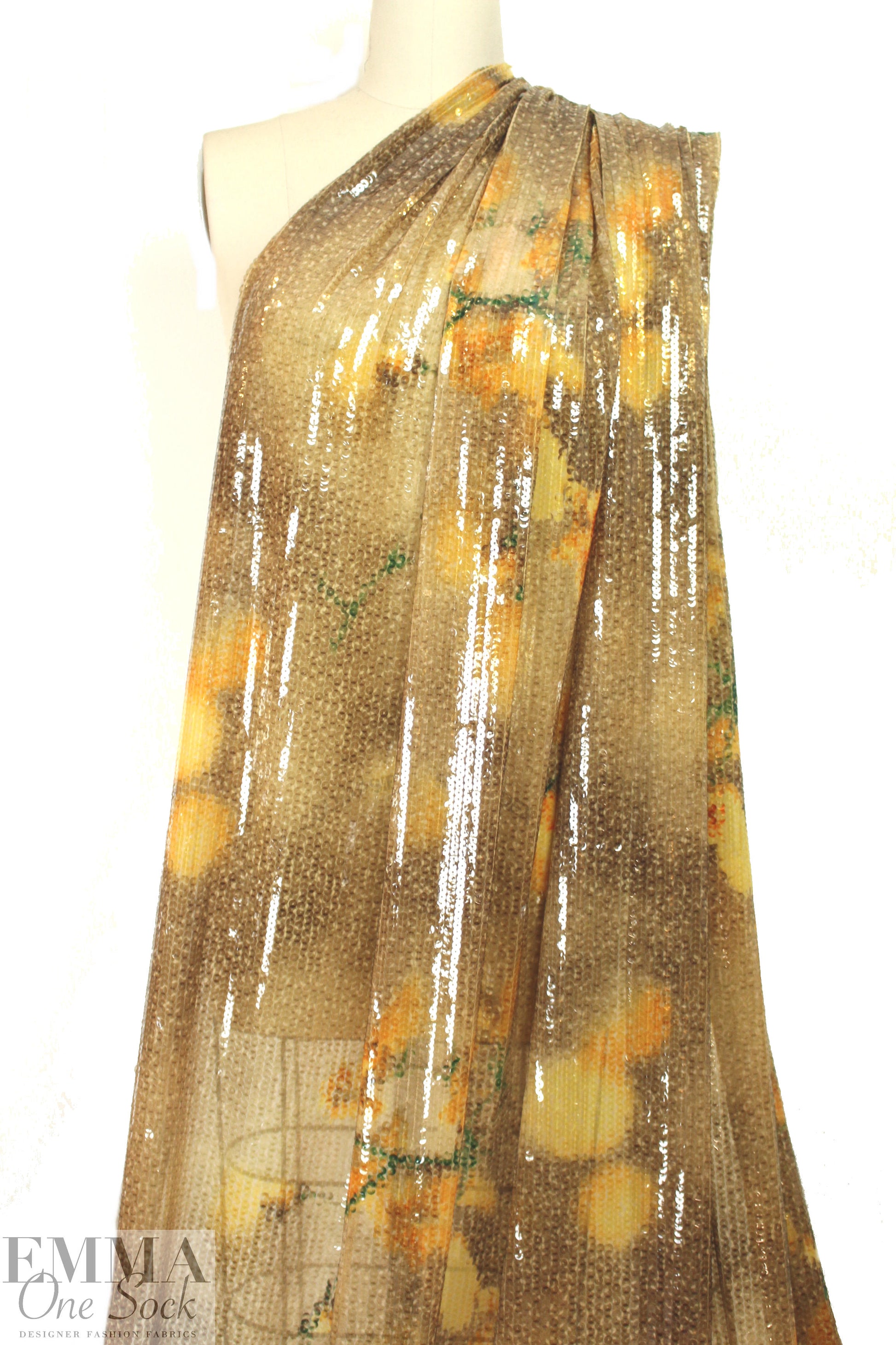 French blossoms printed sequinned chiffon