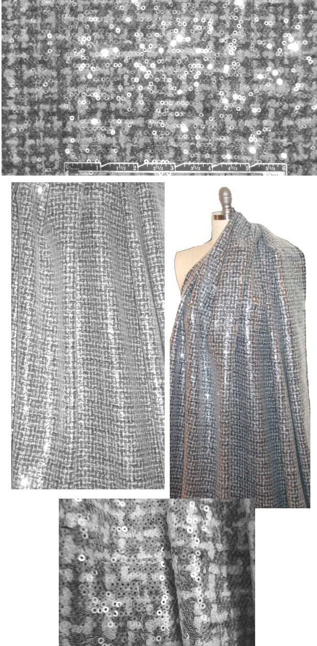 Italian sequinned wool blend boucle - gray/white 2.25 yd