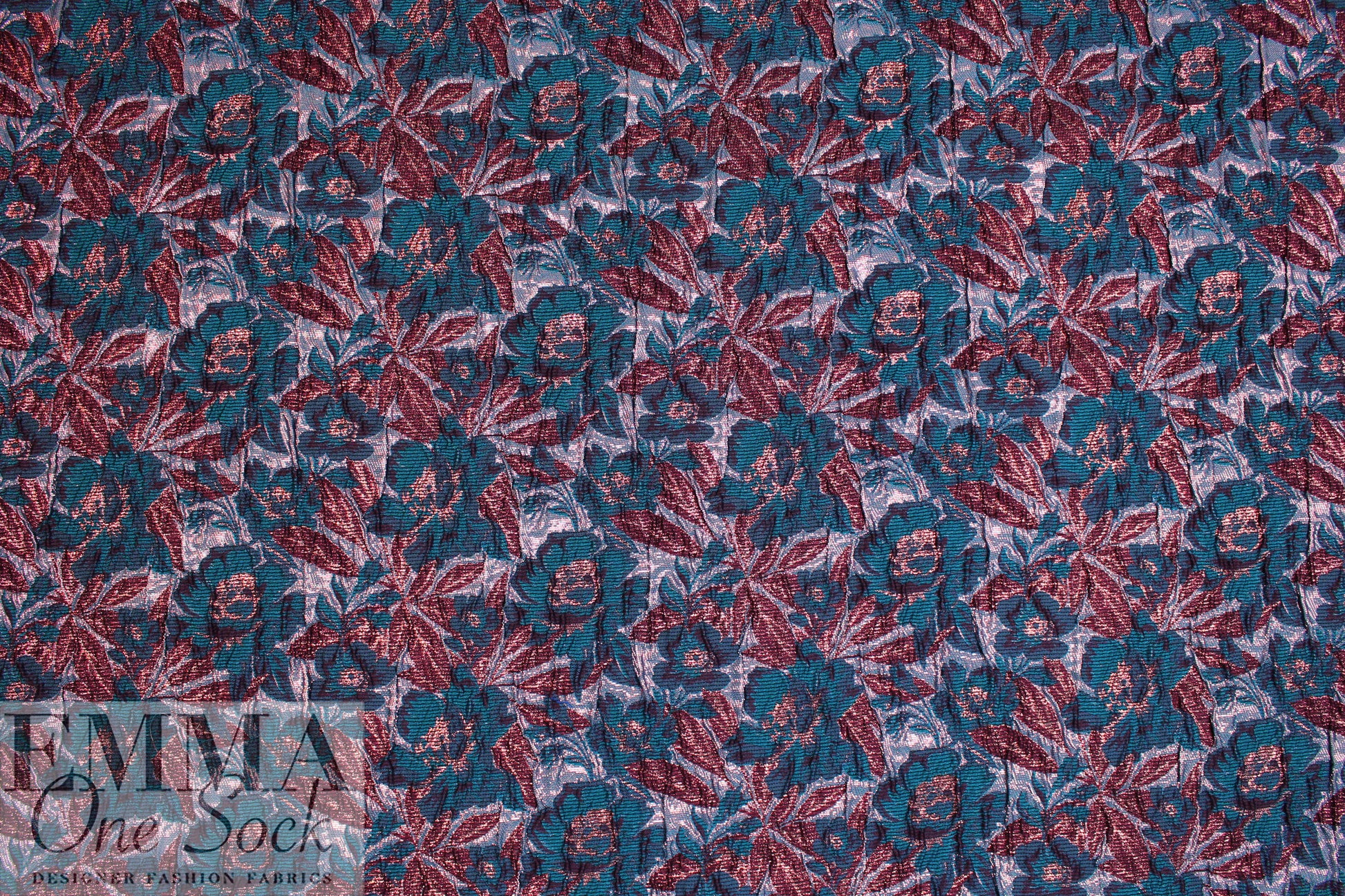 Italian metallic floral brocade - teal/raisin 1.75 yds
