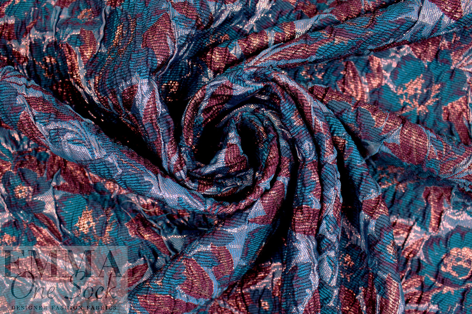 Italian metallic floral brocade - teal/raisin 2.125 yd