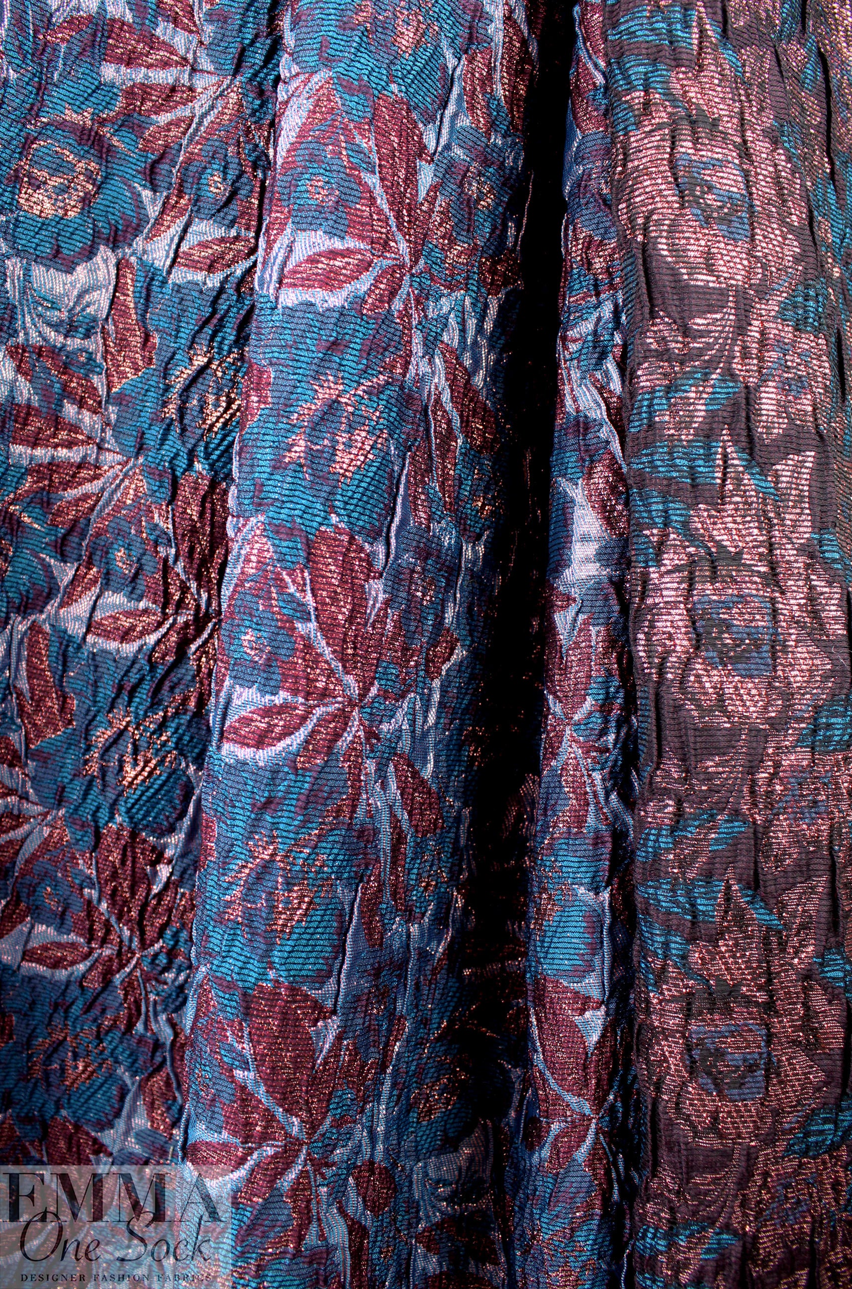 Italian metallic floral brocade - teal/raisin 1.75 yds