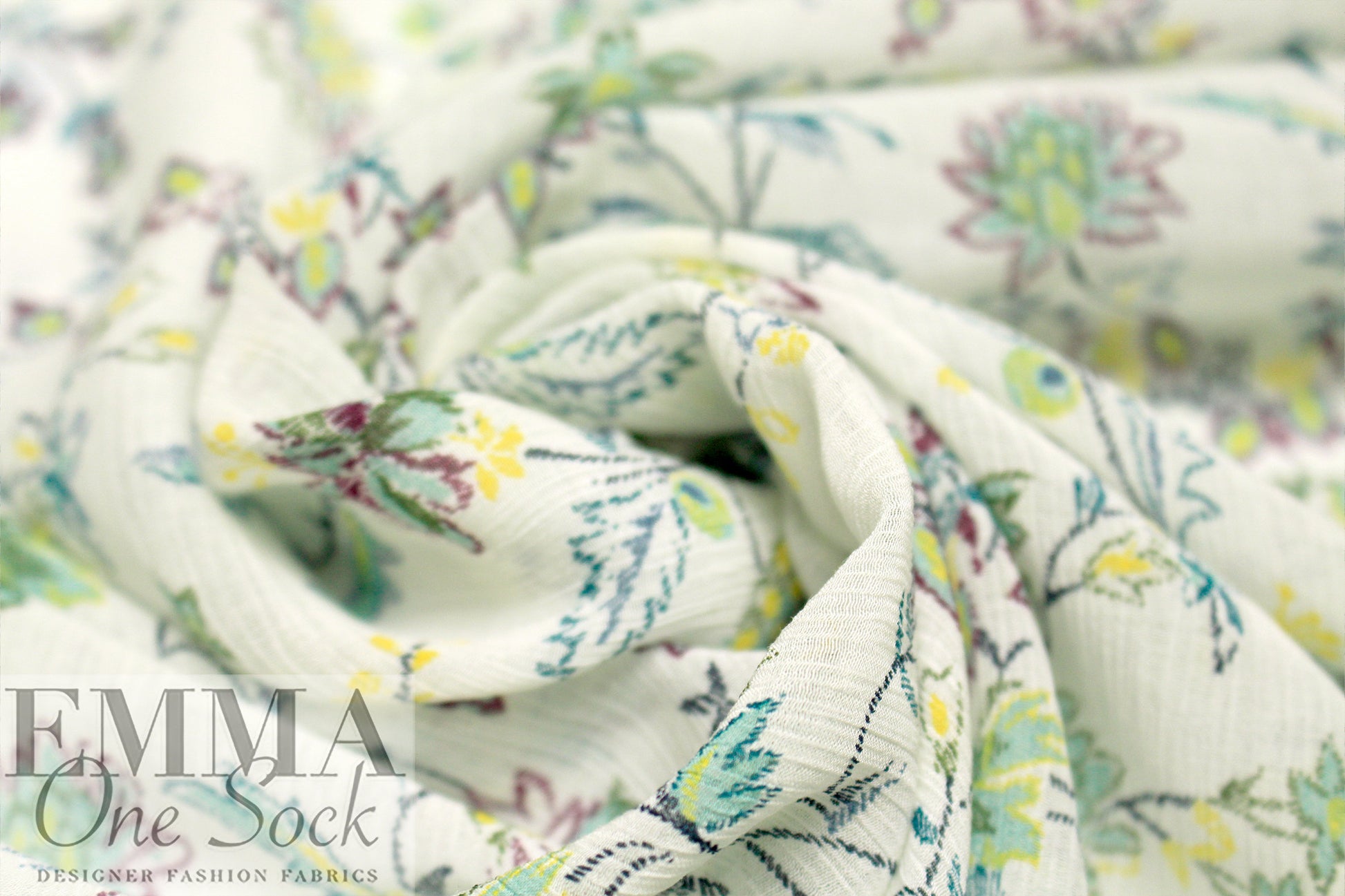 Italian sage blossoms crinkle viscose/silk woven 2 yd
