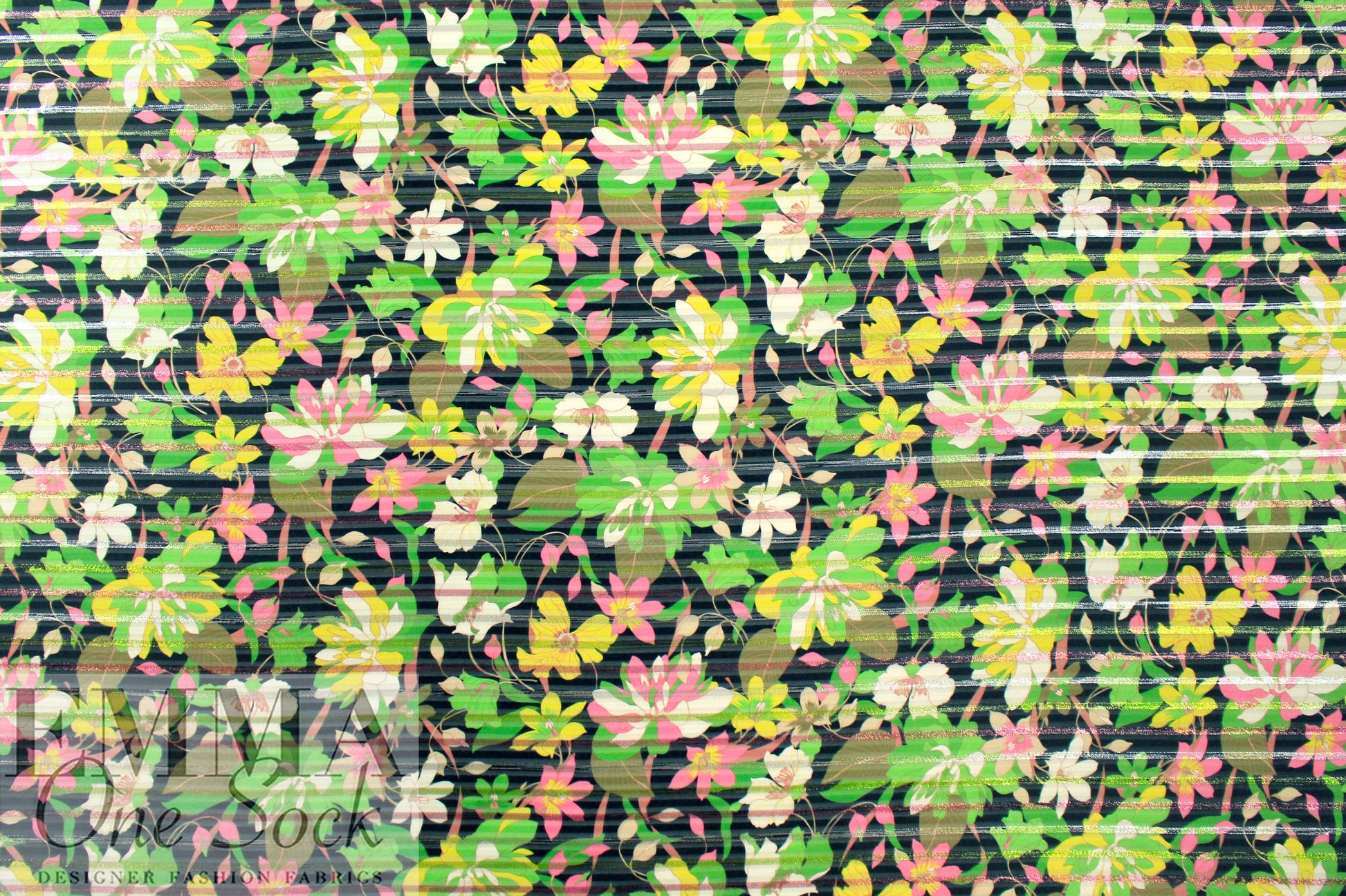 French ribbon sheer stripe overprinted metallic floral woven 2 yd
