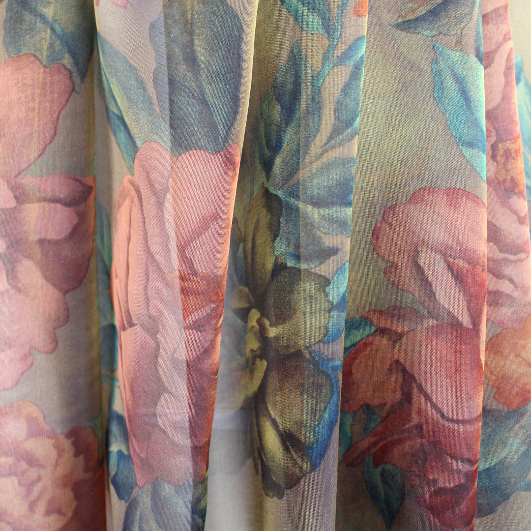 CA designer 'antique garden' silk chiffon 1 yard