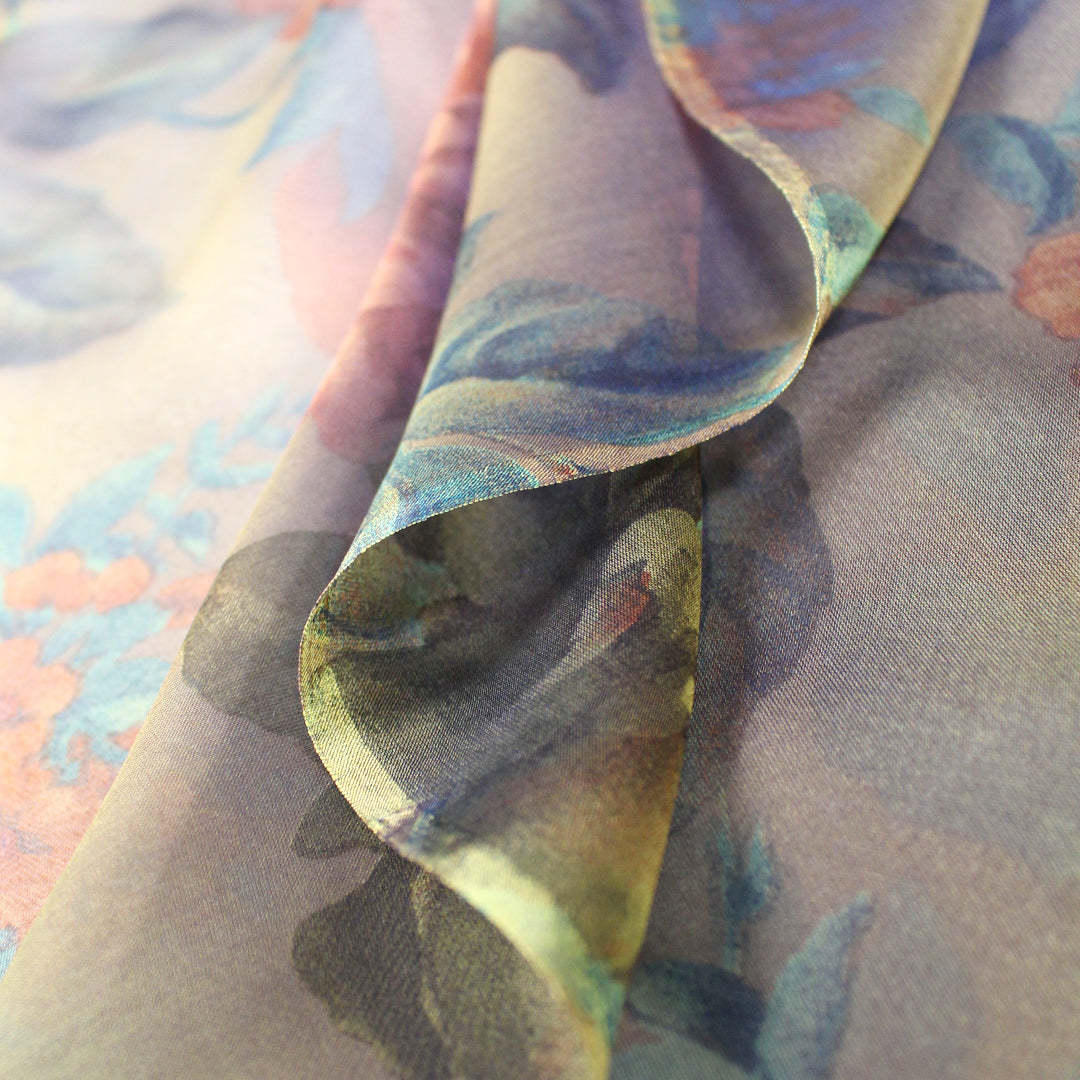 CA designer 'antique garden' silk chiffon 1 yard