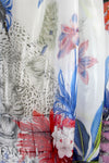 Caval1i silk glossy sheer print - white/red/blue 1.875 yd
