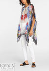 Caval1i silk glossy sheer print - white/red/blue 1.875 yd