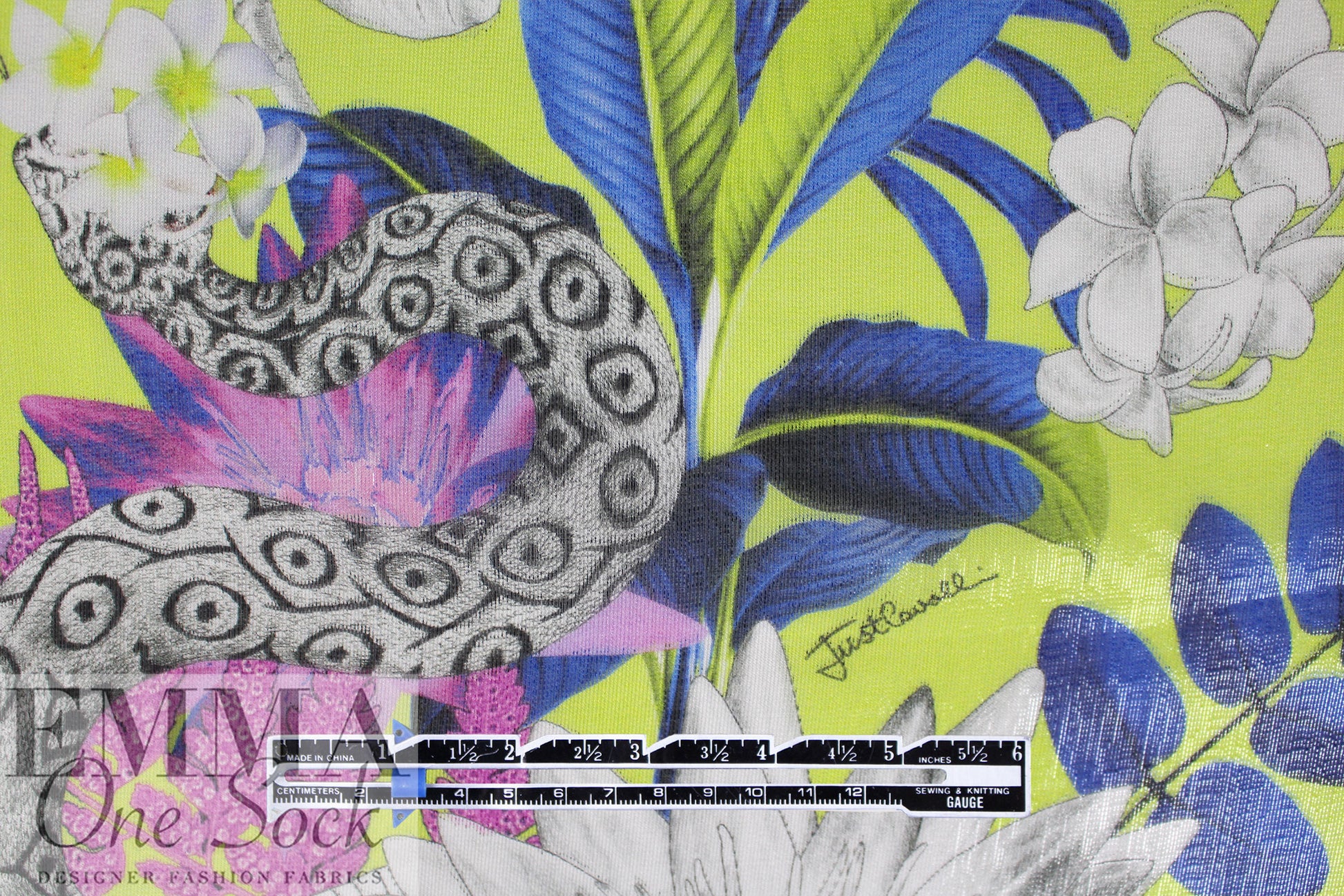 Caval1i silk glossy sheer print - acid green/pink/blue 1 yard