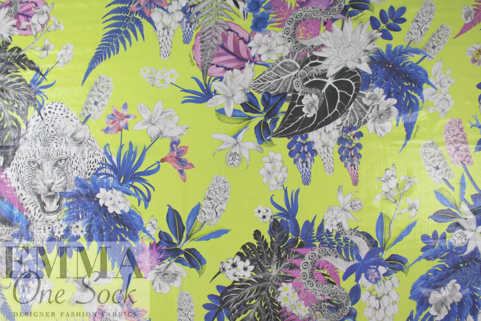 Caval1i silk glossy sheer print - acid green/pink/blue 1 yard