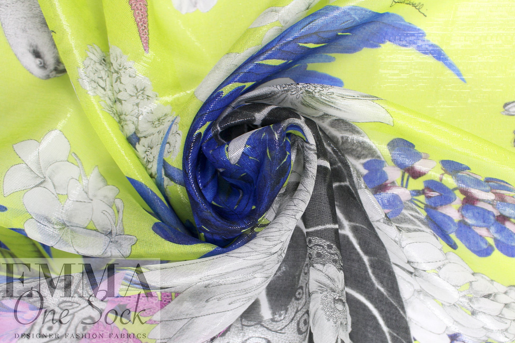 Caval1i silk glossy sheer print - acid green/pink/blue 1.25 yds