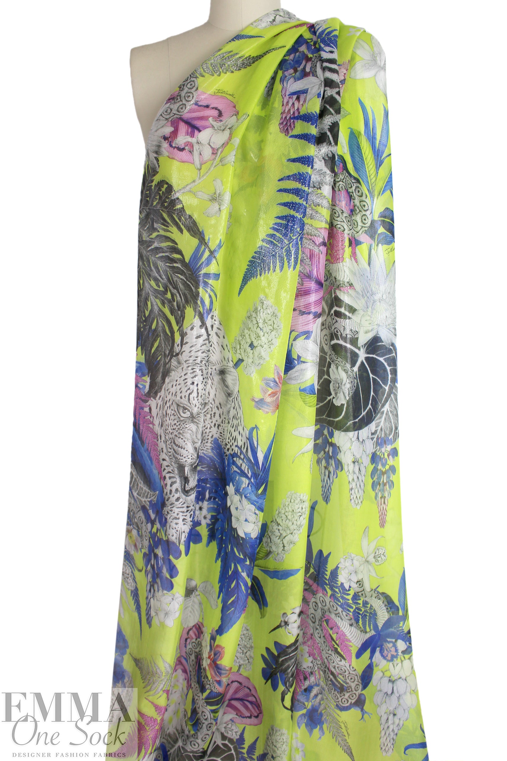 Caval1i silk glossy sheer print - acid green/pink/blue 1 yard