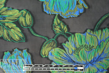Italian blue/green floral clipped weave brocade 1 yard