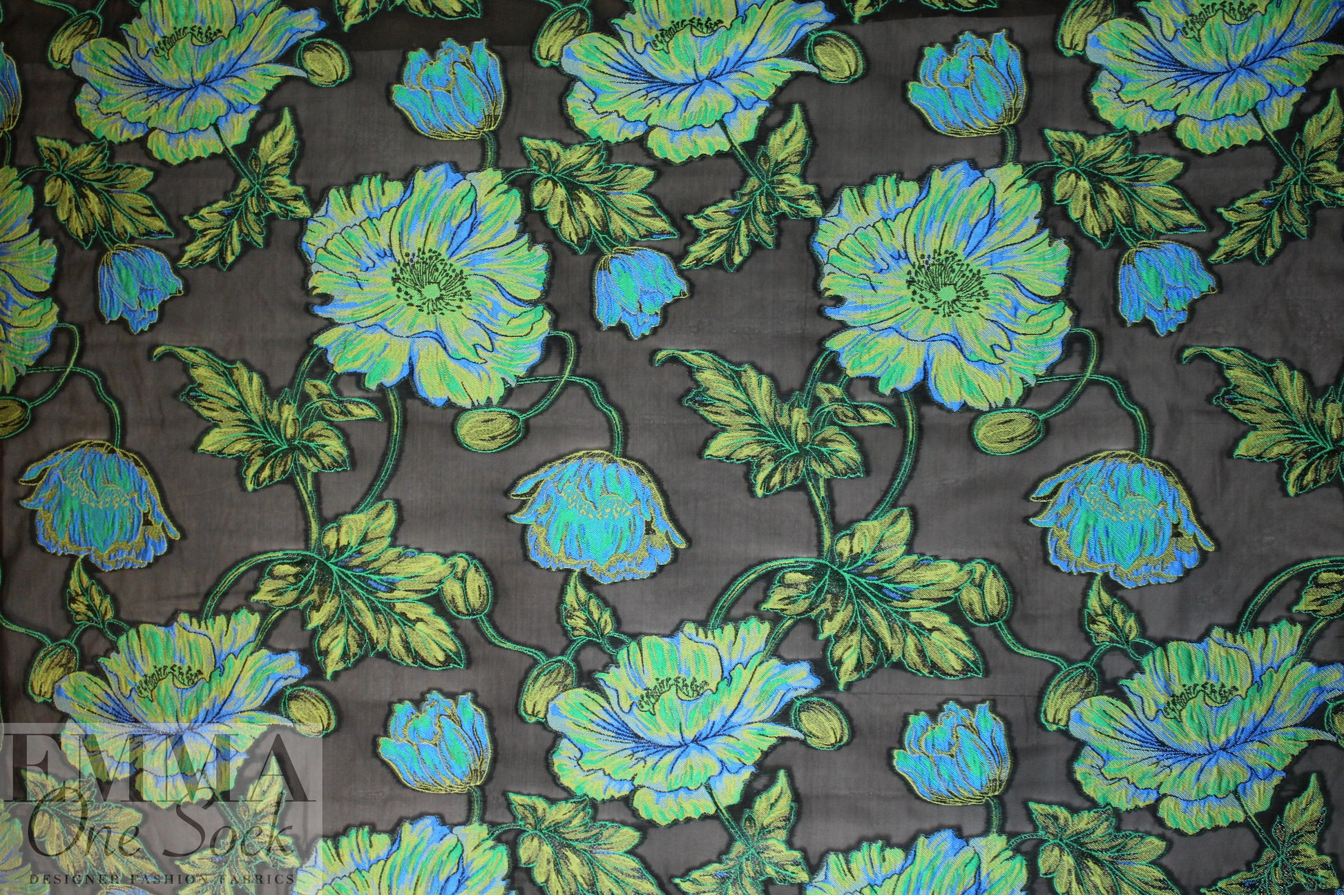 Italian blue/green floral clipped weave brocade