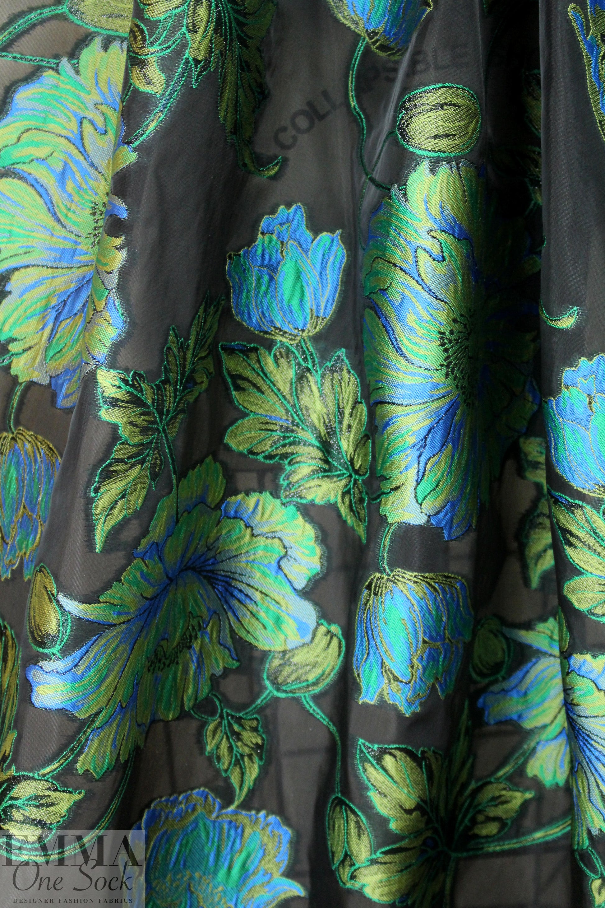 Italian blue/green floral clipped weave brocade 1 yard