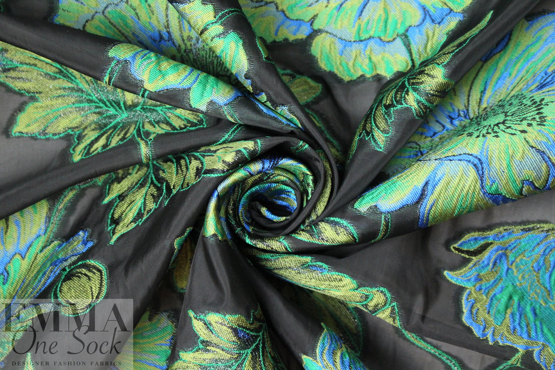 Italian blue/green floral clipped weave brocade 1 yard