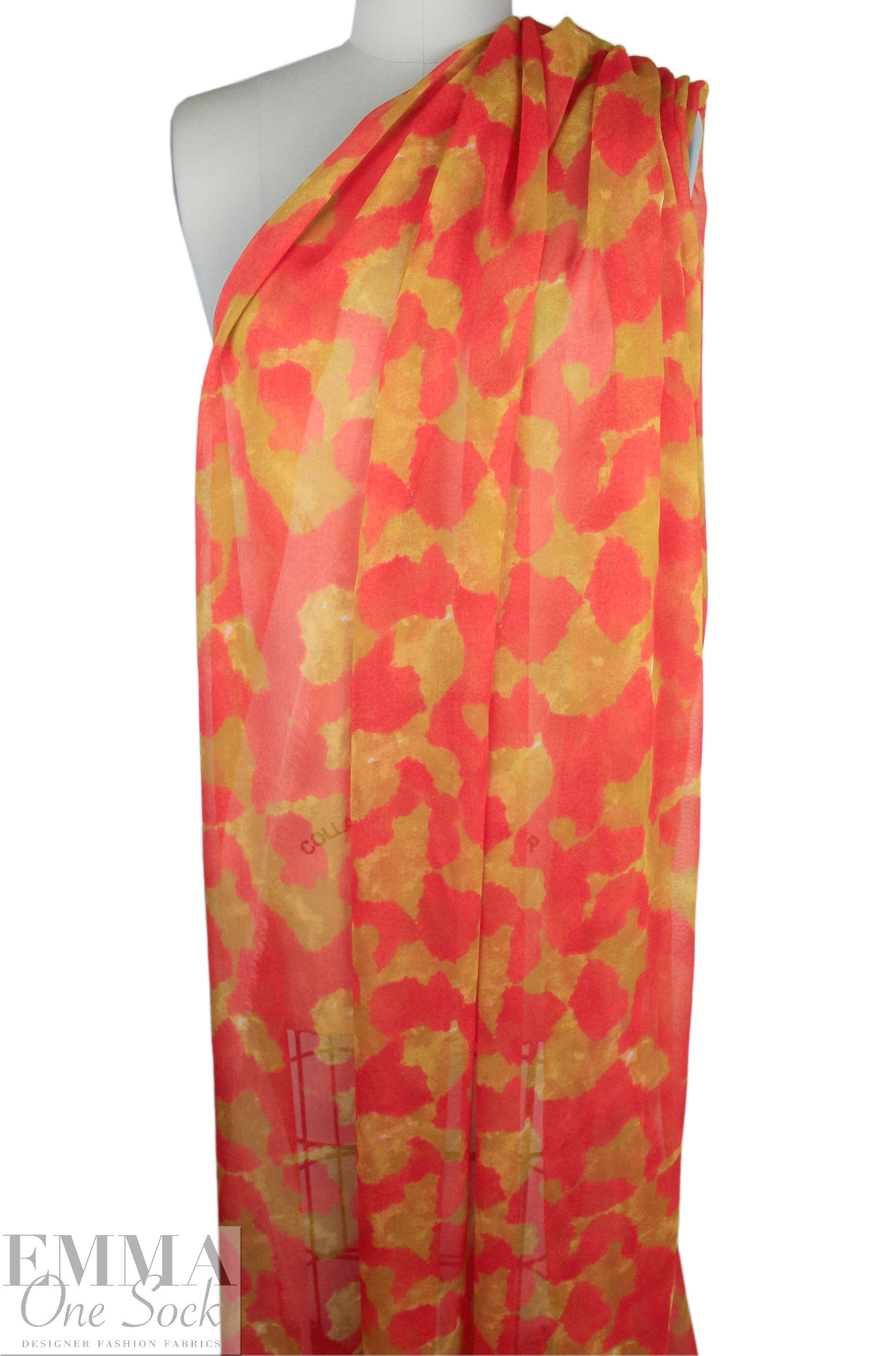 JCrew sheer stretch viscose crepe - butterscotch/mandarin 1.125 yds