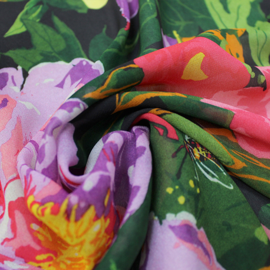 Italian 'honeybee haven' semi-sheer viscose crepe woven 1 yard