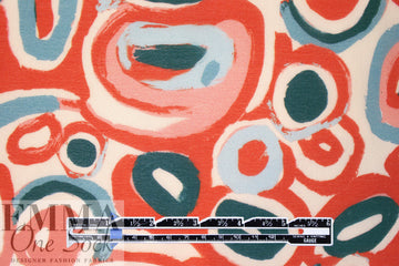 'loops and lines' semi-sheer viscose crepe woven - papaya/teal 1.5 yd