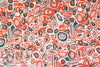 'loops and lines' semi-sheer viscose crepe woven - papaya/teal 1.25 yds