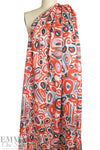 'loops and lines' semi-sheer viscose crepe woven - papaya/teal 1.5 yd