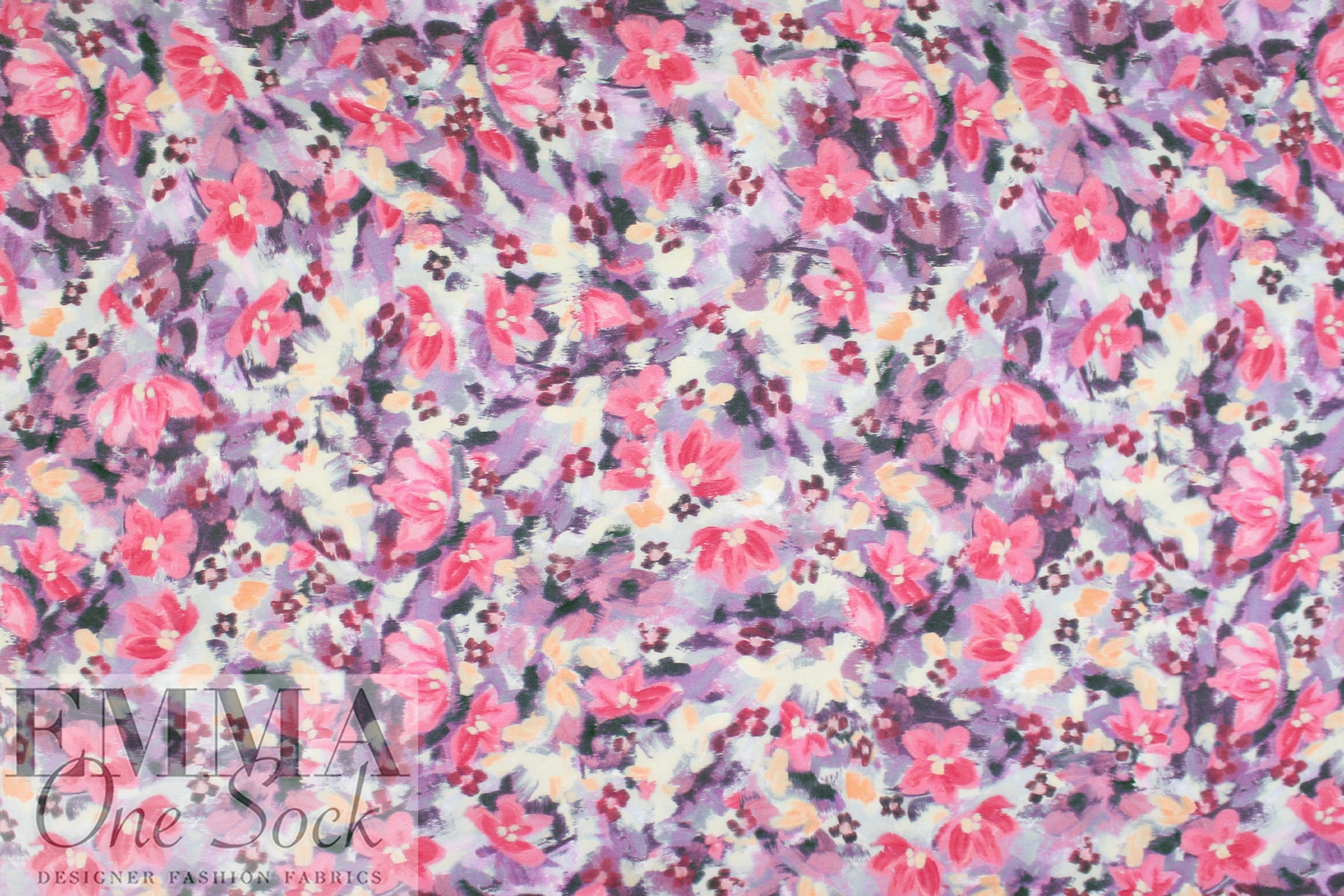 floral semi-sheer viscose crepe woven - purple/pink .75 yds