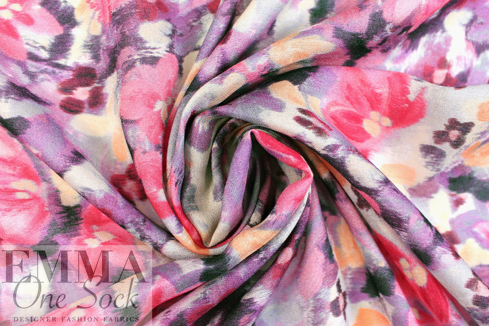 floral semi-sheer viscose crepe woven - purple/pink 1.5 yd