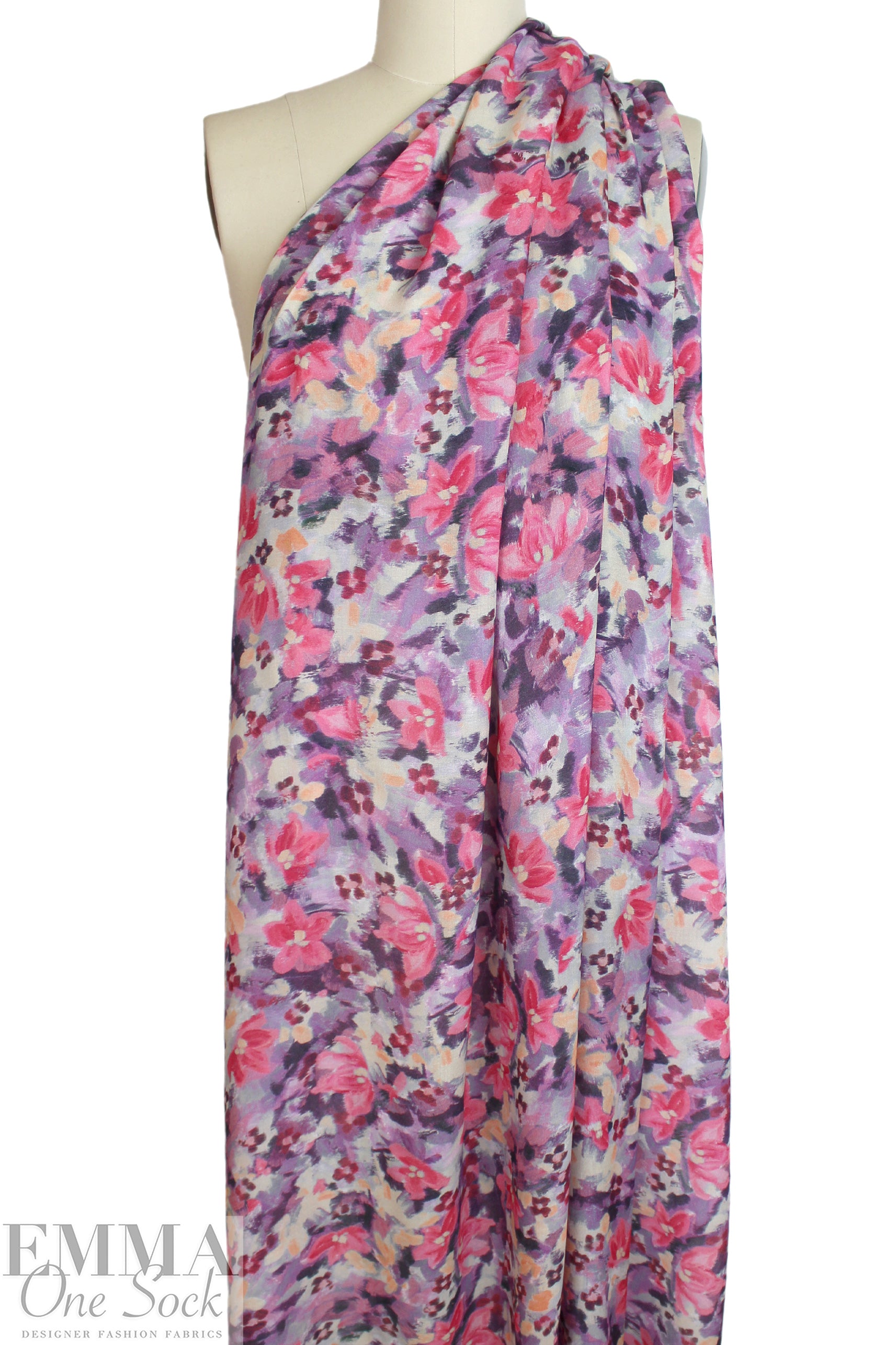 floral semi-sheer viscose crepe woven - purple/pink 1.5 yd