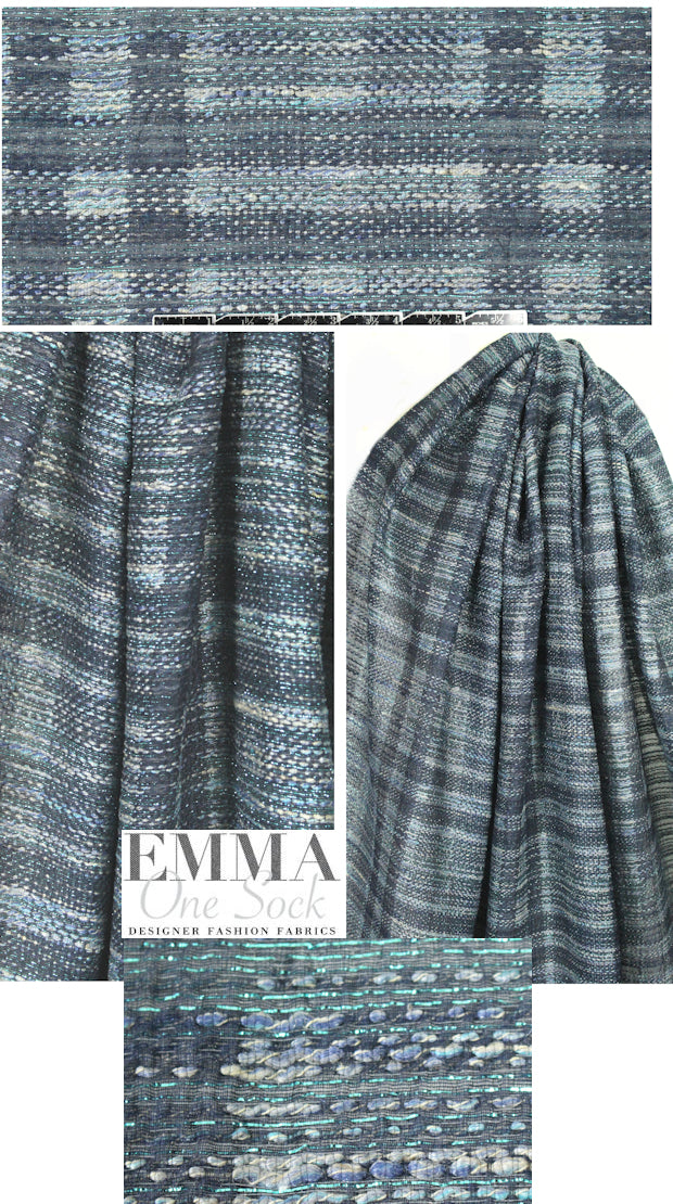 Italian shimmery semi-sheer fancy weave plaid 1.875 yd