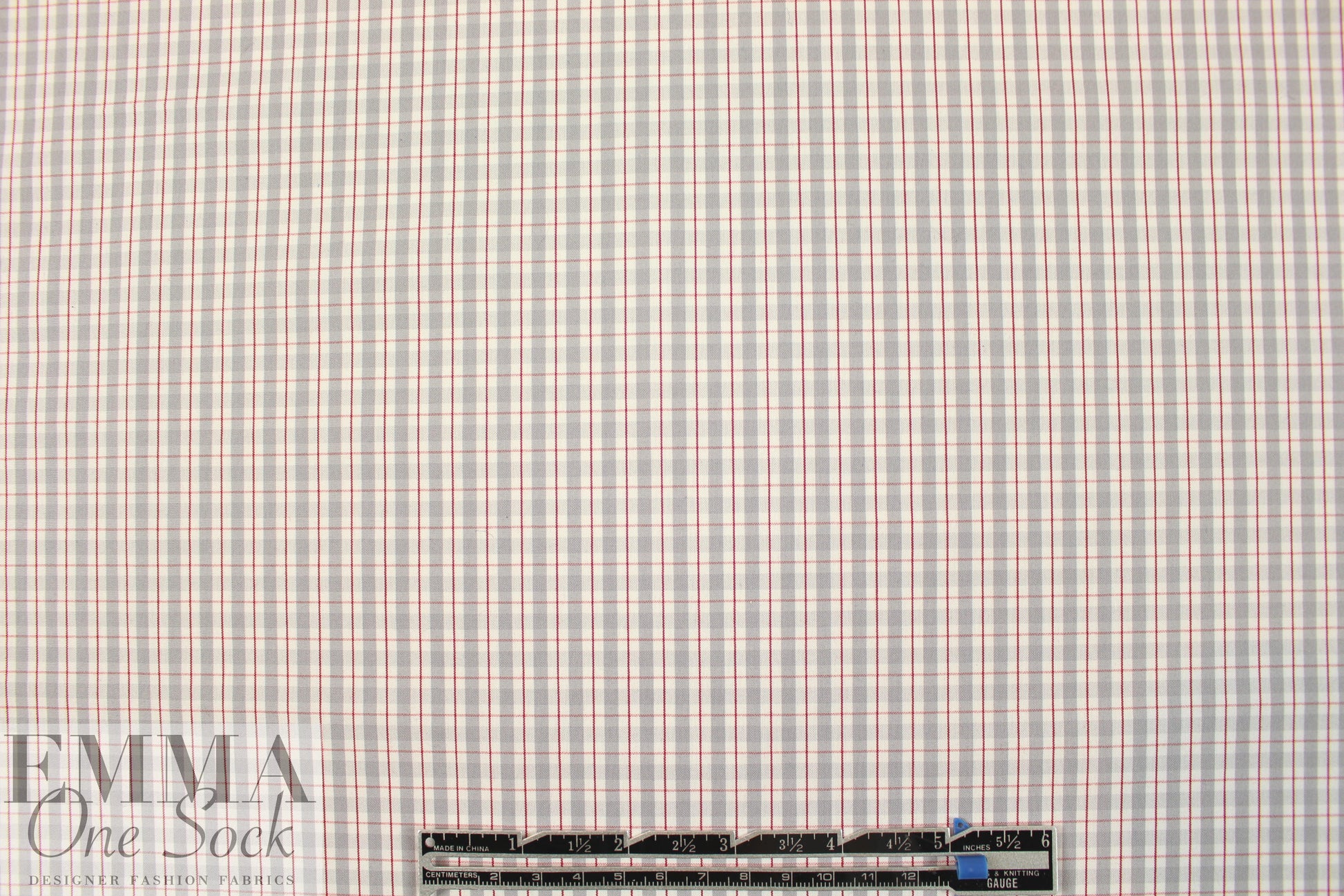 NY designer yarn-dyed plaid cotton shirting - gray/red