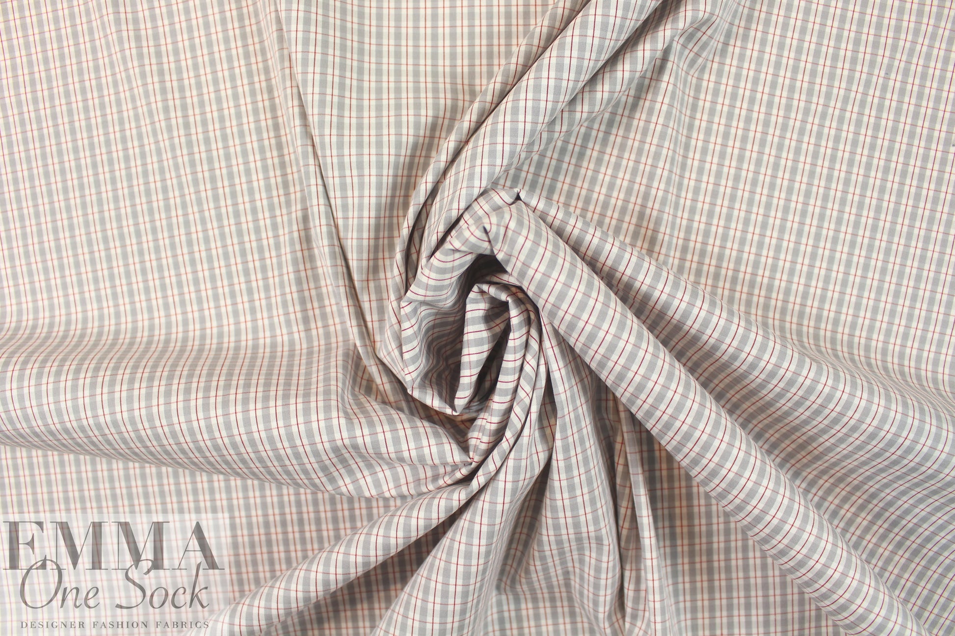 NY designer yarn-dyed plaid cotton shirting - gray/red