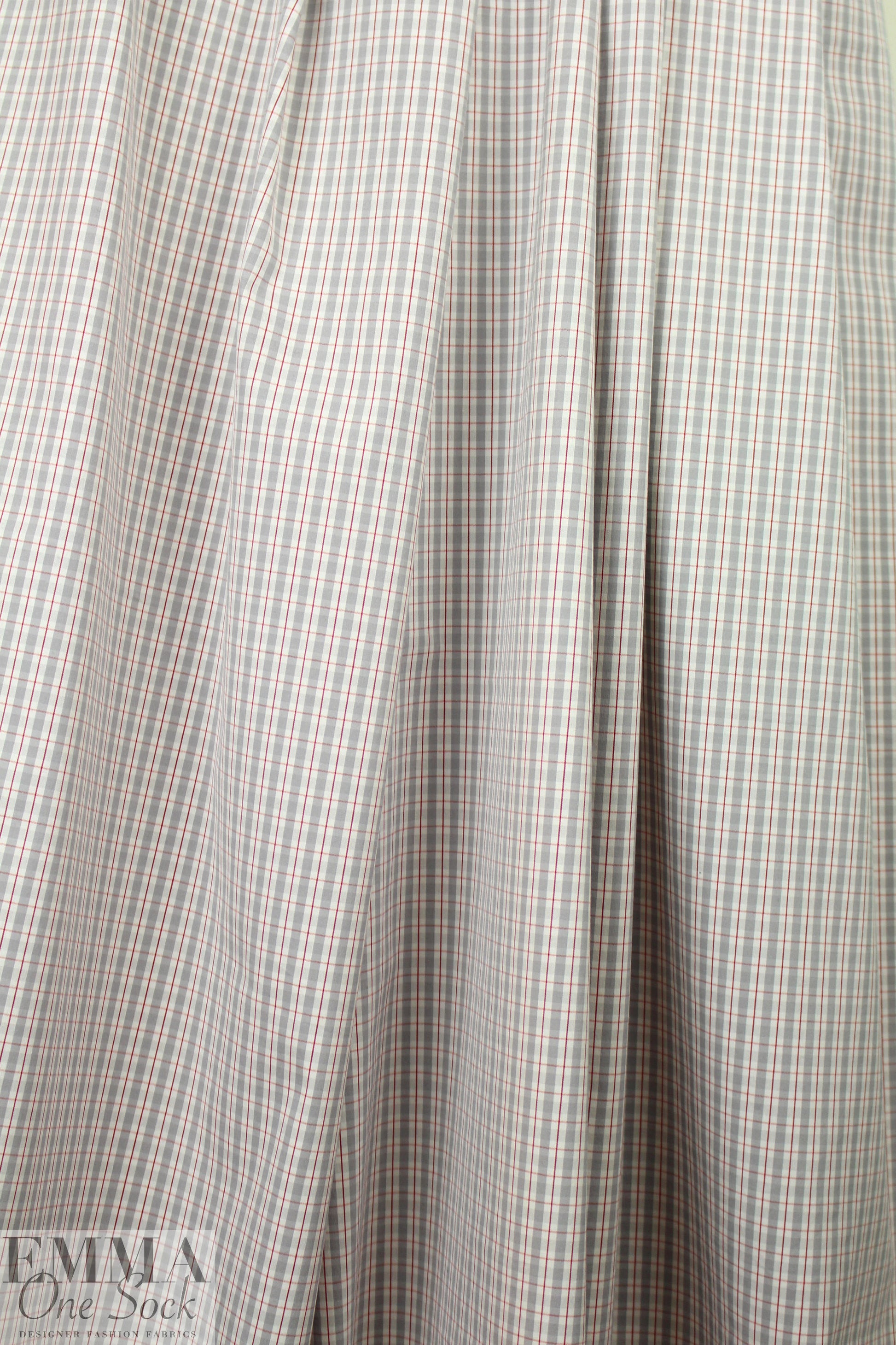 NY designer yarn-dyed plaid cotton shirting - gray/red